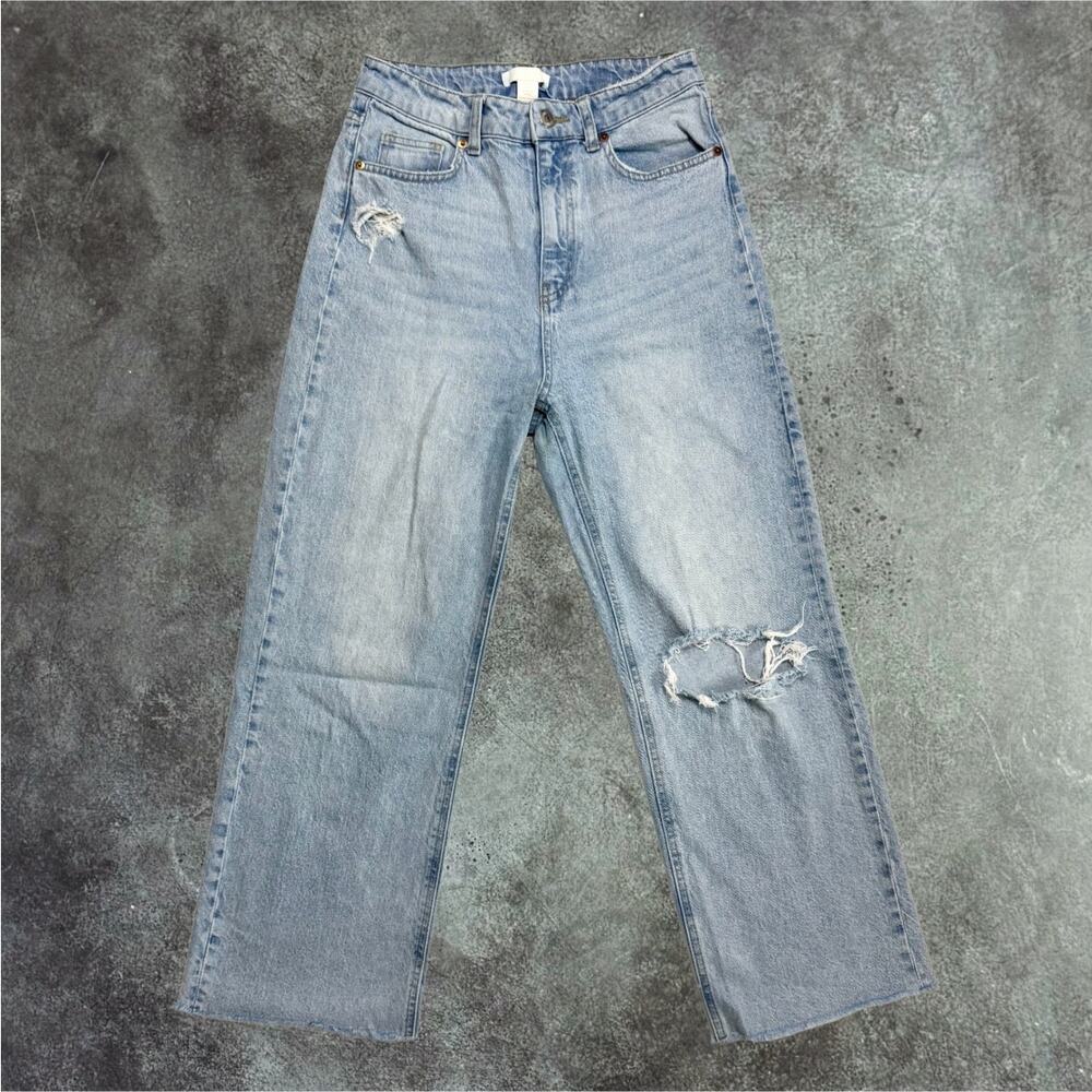 Women's H&M High Waisted Distressed Wide Leg Denim Jeans